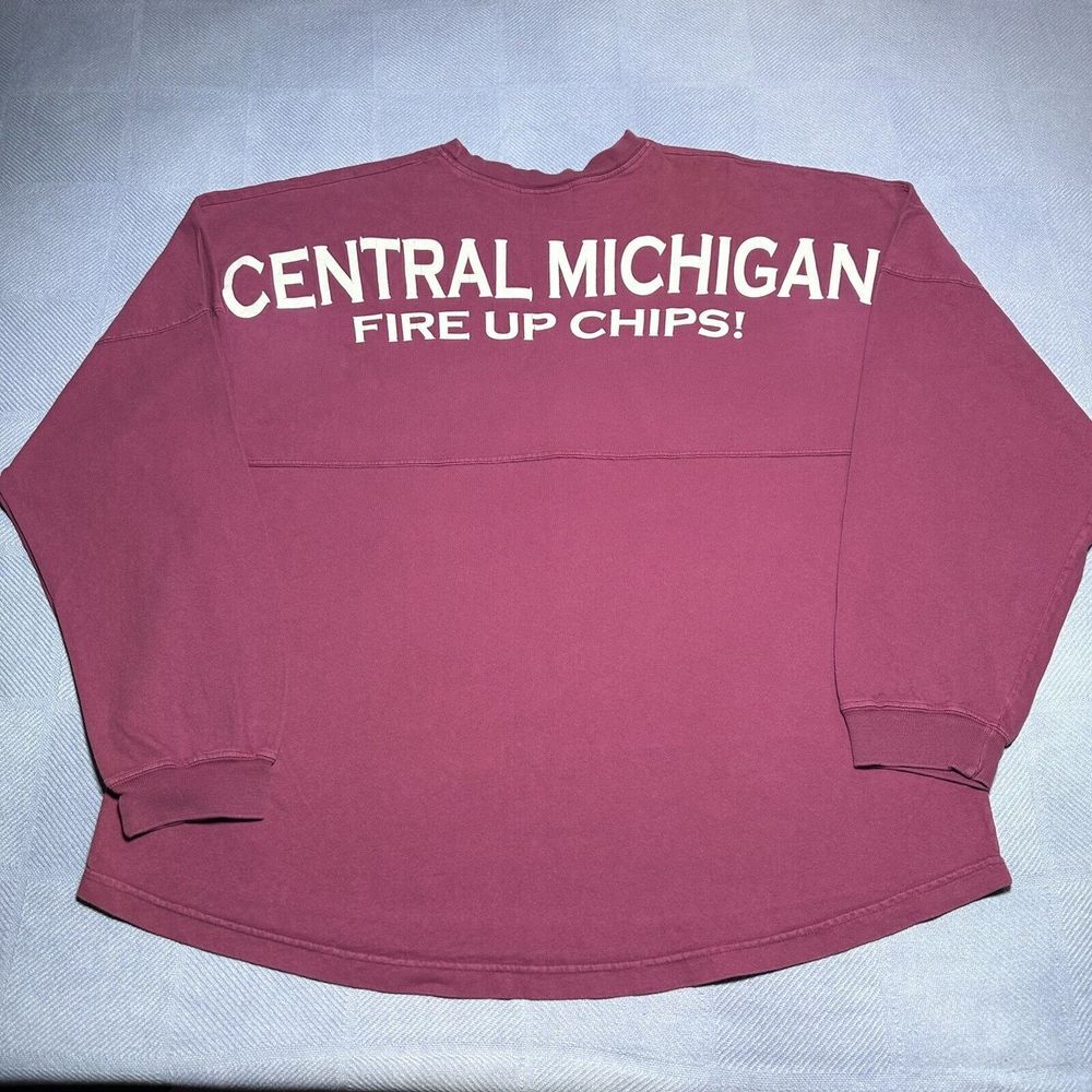 Central Michigan University Spirit Jersey Long Sleeve Burgundy Shirt‎ Size XL